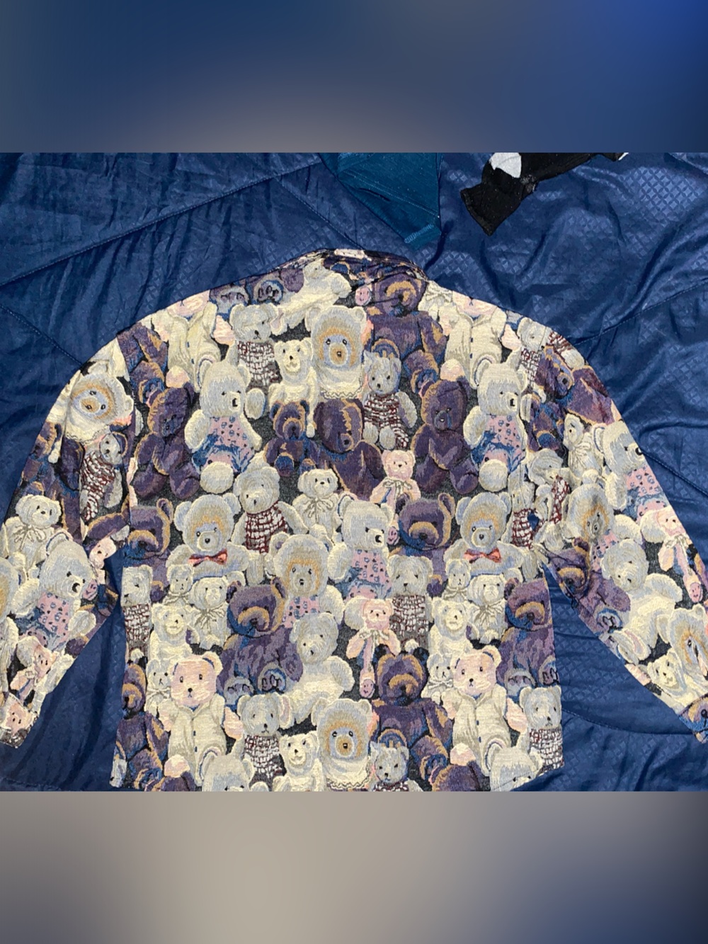 Moschino Multi Teddy Bear Print Jean Jacket in Purple and Cream - Picture 2 of 2